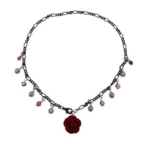 Black Chain Choker with Garnet and Rose Accents